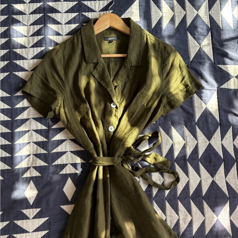 Quince Olive Green Button-Up Dress